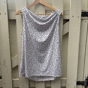 41 Hawthorn White Sleeveless Cowl Neck Top with Black Dot Print